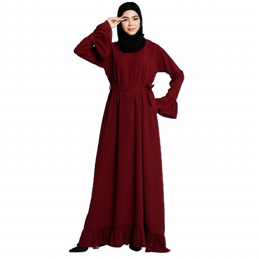 Casual frilled abaya- Maroon